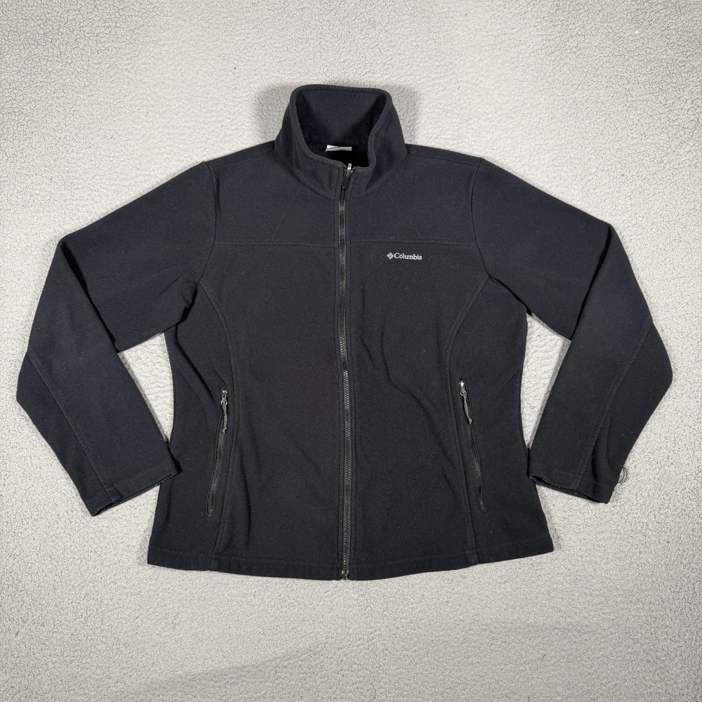 Columbia Jacket Womens XL Black Fleece Full Zip Mock Neck Outdoor Pockets Logo